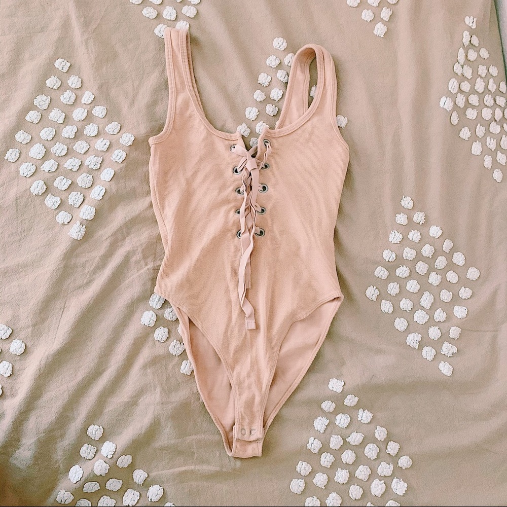 F21 Nude Lace Up Bodysuit